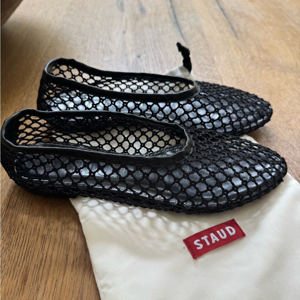 STAUD Alba Black Mesh Net Ballet Flats Worn Once Size 36 US Size 6 - Picture 2 of 6